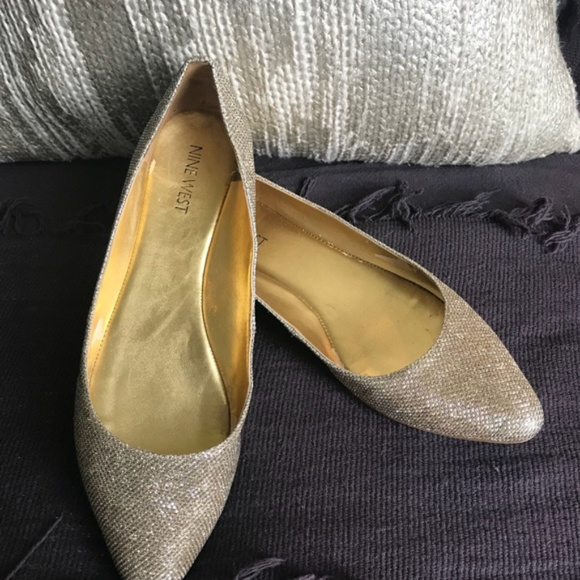 Nine West Shoes - Nine West Sparkle Fabric Speak UP Flats Gold